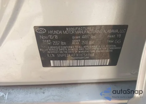 2019 Hyundai Sonata Se из США, поврежденный, VIN 5NPE24AF1KH756968